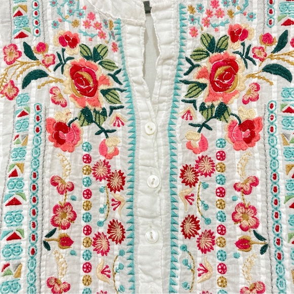 Johnny Was White Floral Embroidered Tunic Blouse Long Sleeves Size S - Picture 6 of 10